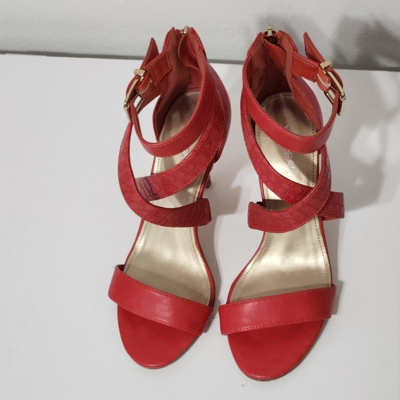 Xappeal Red Orange Strappy Shoes, Zip Back Buckle Kitten Heel, 6.5 - Picture 7 of 11